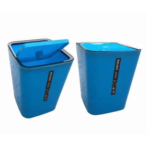 [HOT] Bộ 2 Thùng rác gia đình nhựa bóng cao cấp nắp bập bênh bằng Xanh Dương TI784