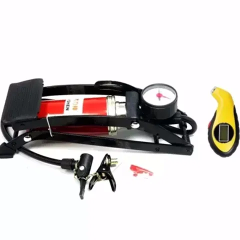 [HOT] Bộ 1 bơm hơi đạp chân đơn thiết kế mới và 1 đồng hồ đo áp suất lốp xe điện tử cao cấp  TI621