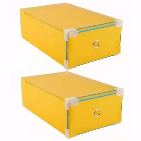 [HOT] Bộ 2 hộp đựng giày trong suốt viền kim loại (Tím)