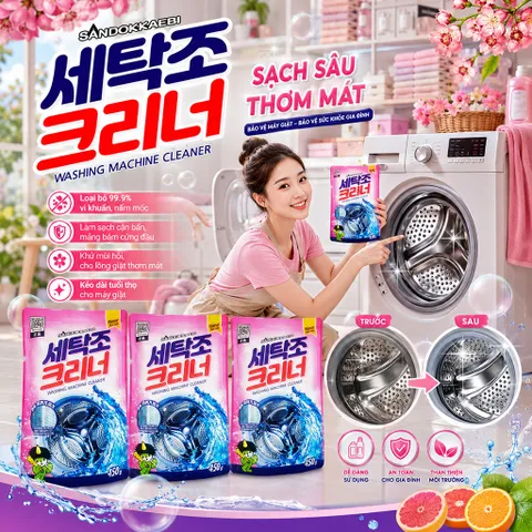 ✨BỘ 2 BỘT TẨY LỒNG MÁY GIẶT SANDOKABI 450G – VỆ SINH LỒNG GIẶT SẠCH THOÁNG