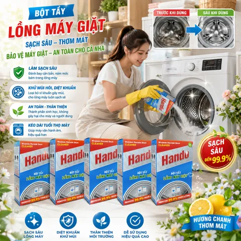 🧼  COMBO 5 HỘP BỘT TẨY LỒNG MÁY GIẶT HANDO – GIẢI PHÁP VỆ SINH LỒNG GIẶT TẠI NHÀ