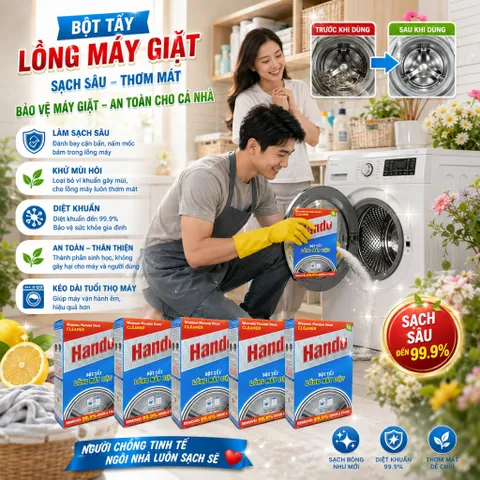 🧼  COMBO 5 HỘP BỘT TẨY LỒNG MÁY GIẶT HANDO – GIẢI PHÁP VỆ SINH LỒNG GIẶT TẠI NHÀ