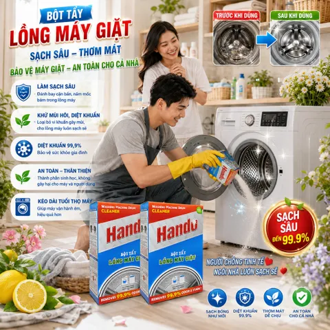 🧼  COMBO 5 HỘP BỘT TẨY LỒNG MÁY GIẶT HANDO – GIẢI PHÁP VỆ SINH LỒNG GIẶT TẠI NHÀ