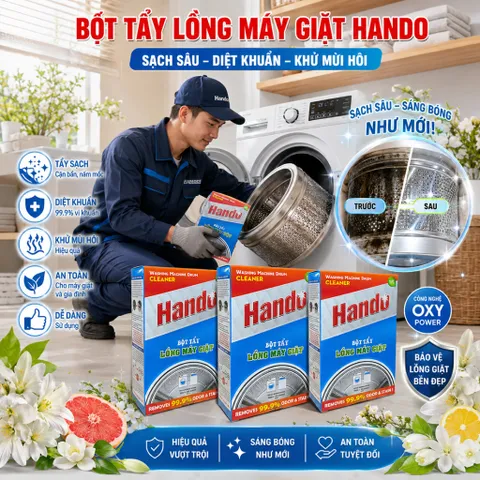🧼  COMBO 5 HỘP BỘT TẨY LỒNG MÁY GIẶT HANDO – GIẢI PHÁP VỆ SINH LỒNG GIẶT TẠI NHÀ