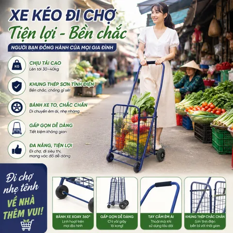 🛒 XE KÉO ĐI CHỢ TẢI TRỌNG 25KG – TIỆN LỢI, BỀN ĐẸP, DỄ DI CHUYỂN