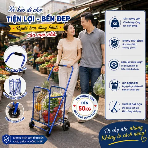 🛒 XE KÉO ĐI CHỢ TẢI TRỌNG 25KG – TIỆN LỢI, BỀN ĐẸP, DỄ DI CHUYỂN