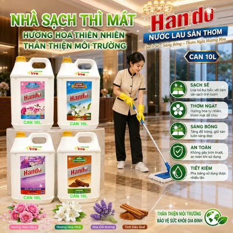 Nước thơm lau sàn nhà Hando can 20L hương nhài (Giao 2 Can 10L)