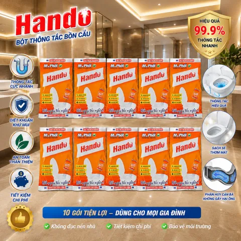 Bô 10 Gói bột Men vi sinh thông tắc hầm cầu bể phốt loại 215g Hando (Đỏ)