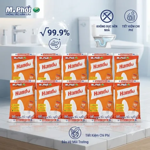 Bô 10 Gói bột Men vi sinh thông tắc hầm cầu bể phốt loại 215g Hando (Đỏ)