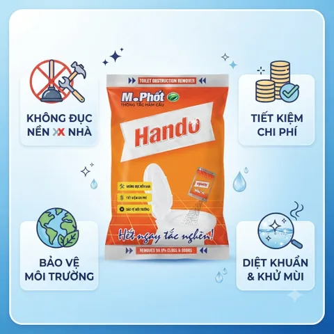 Bô 10 Gói bột Men vi sinh thông tắc hầm cầu bể phốt loại 215g Hando (Đỏ)