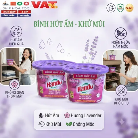 🌸BỘ 2 BÌNH HÚT ẨM HANDO 450ML HƯƠNG LAVENDER – HÚT ẨM, KHỬ MÙI, CHỐNG MỐC, TẠO HƯƠNG THƠM