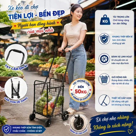 🛒 XE KÉO ĐI CHỢ TẢI TRỌNG 25KG – TIỆN LỢI, BỀN ĐẸP, DỄ DI CHUYỂN (GIAO MẦU NGẪU NHIÊN)