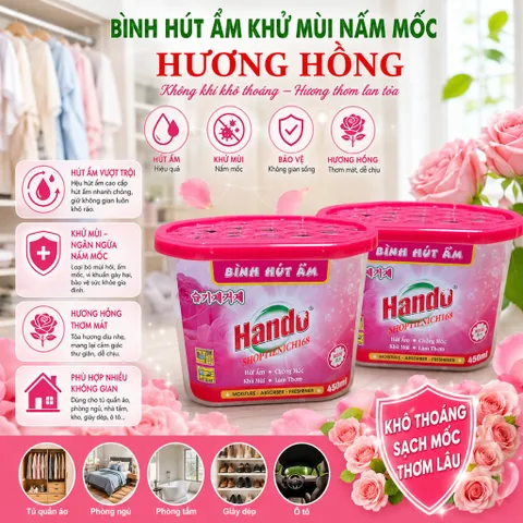 🌹BỘ 4 BÌNH HÚT ẨM HANDO HƯƠNG HỒNG 450ML – HÚT ẨM HIỆU QUẢ, KHỬ MÙI NẤM MỐC, HƯƠNG HỒNG THƠM MÁT