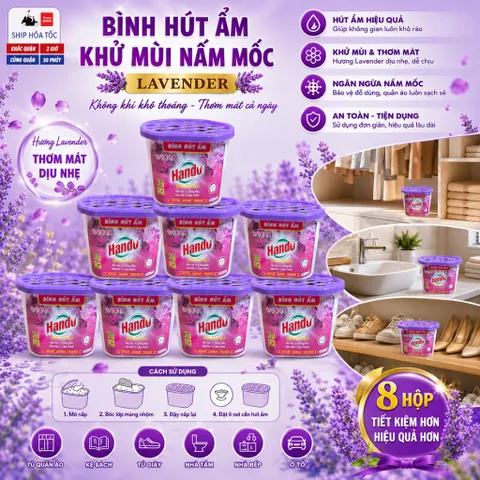 🌸BỘ 8  BÌNH HÚT ẨM HANDO 450ML HƯƠNG LAVENDER– HÚT ẨM, KHỬ MÙI, CHỐNG MỐC, TẠO HƯƠNG THƠM