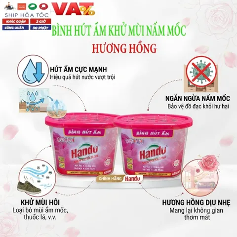 🌹BỘ 2 BÌNH HÚT ẨM HANDO HƯƠNG HỒNG 450ML – HÚT ẨM HIỆU QUẢ, KHỬ MÙI NẤM MỐC, HƯƠNG HỒNG THƠM MÁT