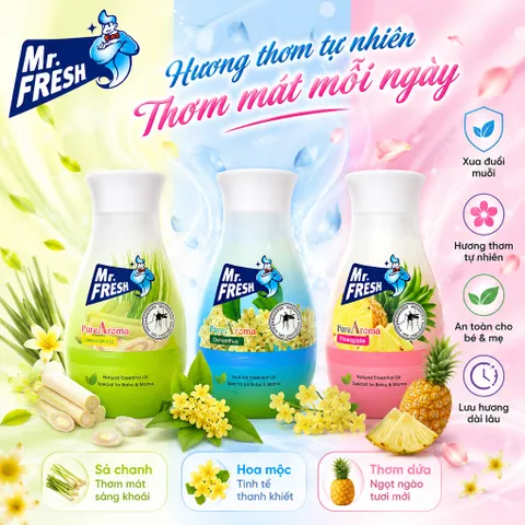 🌿 SÁP THƠM TINH DẦU THIÊN NHIÊN MR.FRESH PURE AROMA 200G – THƠM MÁT DỊU ÊM, HỖ TRỢ XUA ĐUỔI MUỖI, AN TOÀN CHO BÉ & MẸ