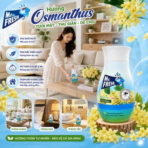 🌿 SÁP THƠM TINH DẦU THIÊN NHIÊN MR.FRESH PURE AROMA 200G – THƠM MÁT DỊU ÊM, HỖ TRỢ XUA ĐUỔI MUỖI, AN TOÀN CHO BÉ & MẸ