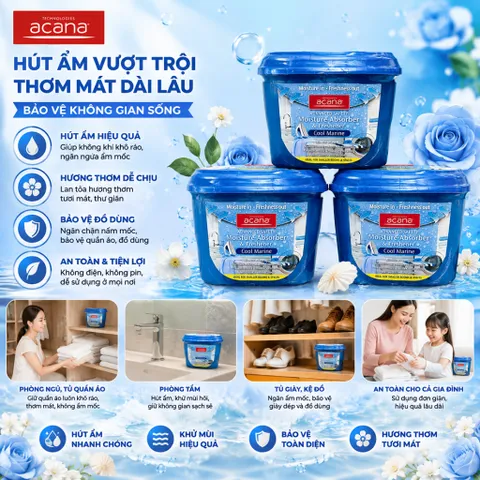 🧴 BỘ 3 BÌNH THƠM HÚT ẨM ACANA COOL MARINE 290G – HƯƠNG THƠM TƯƠI MÁT, GIÚP KHÔNG GIAN KHÔ THOÁNG