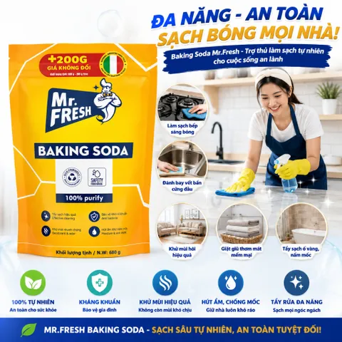 [ TẶNGTHÊM 200G GIÁ KHÔNG ĐỔI] Baking Soda Mr. FRESH – Eco-Clean Bột nở-tẩy rửa gia dụng 680g