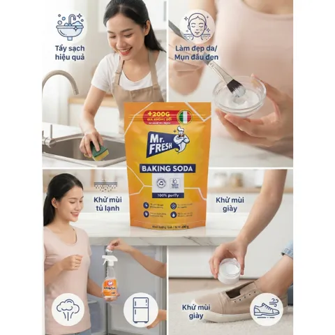 [ TẶNGTHÊM 200G GIÁ KHÔNG ĐỔI] Baking Soda Mr. FRESH – Eco-Clean Bột nở-tẩy rửa gia dụng 680g
