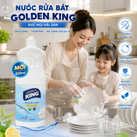 🧴NƯỚC RỬA BÁT GOLDEN KING KHỬ MÙI HẢI SẢN 820ML – SẠCH BÓNG TINH TƯƠM, ĐÁNH BAY MÙI TANH HIỆU QUẢ✨