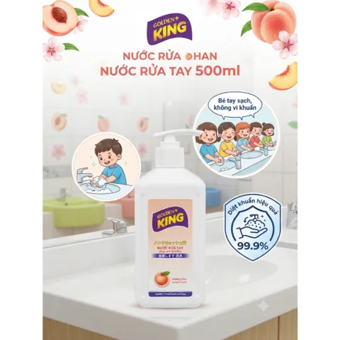 Nước Rửa Tay GOLDEN KING 500ml Hương Phấn Hồng - Sạch Khuẩn, Mềm Mịn Da Tay (Công Nghệ Nhật Bản) 🌸🌿