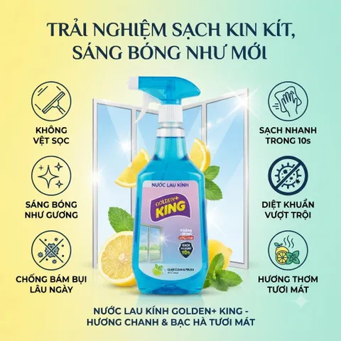 ✨ NƯỚC LAU KÍNH GOLDEN KING 800ML HƯƠNG TOKYO LAVENDER – SÁNG BÓNG NHƯ MỚI, SẠCH NHANH CHỈ 10 GIÂY