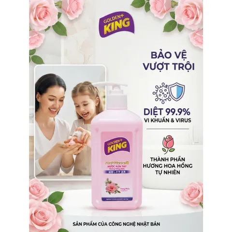 Nước Rửa Tay GOLDEN KING 500ml Hương Phấn Hồng - Sạch Khuẩn, Mềm Mịn Da Tay (Công Nghệ Nhật Bản) 🌸🌿