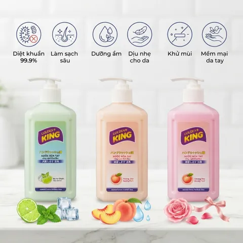 Nước Rửa Tay GOLDEN KING 500ml Hương Đào - Sạch Khuẩn, Mềm Mịn Da Tay (Công Nghệ Nhật Bản) 🌸🌿