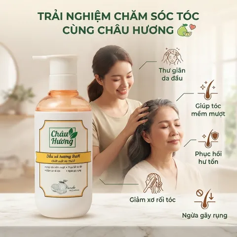 🌿 BỘ ĐÔI DẦU GỘI & DẦU XẢ CHÂU HƯƠNG HƯƠNG BƯỞI – CHĂM SÓC TÓC CHUẨN THẢO DƯỢC
