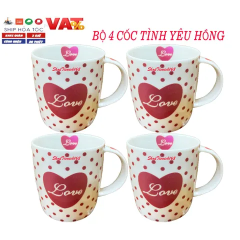 Cốc sứ uống nước ,caffe,trà Love dễ thương 300ml Hồng(1 cái,2 cái,3 cái,4 cái) ( GIAO MÀU NGẪU NHIÊN)