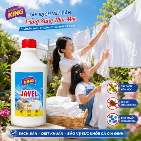 🌟 NƯỚC TẨY QUẦN ÁO JAVEL GOLDEN KING 500ML – TẨY SẠCH MỐC BẨN, KHỬ KHUẨN, TRẮNG SÁNG NHƯ MỚI