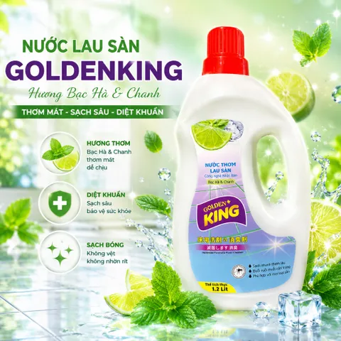 🍋 Nước lau sàn Golden King hương Chanh Bạc Hà sạch bóng thơm mát  diệt khuẩn khử mùi 1.2L