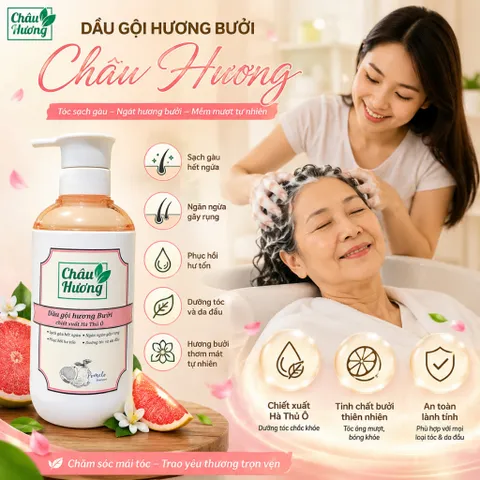 🌿DẦU GỘI  CHÂU HƯƠNG HƯƠNG BƯỞI – CHĂM SÓC TÓC CHUẨN THẢO DƯỢC