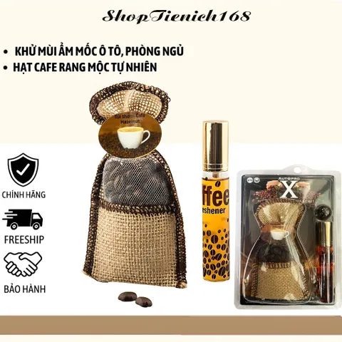 Túi thơm Hạt cafe nguyên chất treo xe kèm tinh dầu hương Cafe Hazelnut