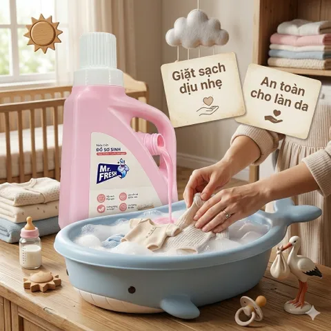 🌟  Nước Giặt Đồ Sơ Sinh Mr. Fresh 1.6L - An Toàn Cho Bé, Dịu Nhẹ Cho Da