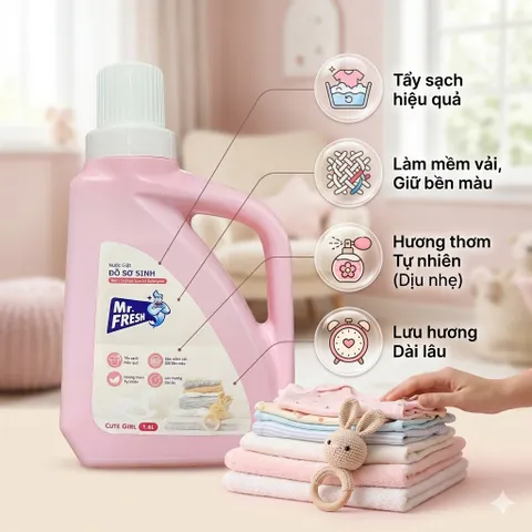 🌟 NƯỚC GIẶT ĐỒ SƠ SINH MR. FRESH CUTE GIRL- AN TOÀN, DỊU NHẸ, THƠM MÁT 🌟