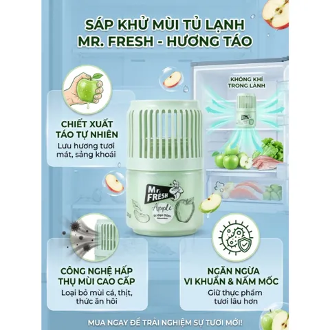 🍎 SÁP KHỬ MÙI TỦ LẠNH MR. FRESH 150g – HƯƠNG TÁO -  GIẢI PHÁP TƯƠI MÁT CHO KHÔNG GIAN TỦ LẠNH