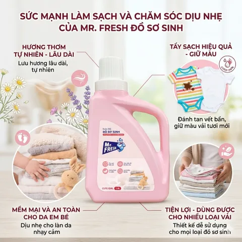 🌟 NƯỚC GIẶT ĐỒ SƠ SINH MR. FRESH - AN TOÀN, DỊU NHẸ, THƠM MÁT 🌟