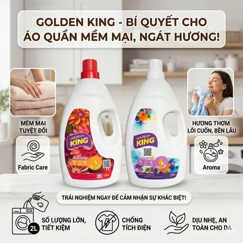 🌸 Nước Xả Vải Golden King - Lưu Hương Nồng Nàn & Sảng Khoái (Can 2 Lít)