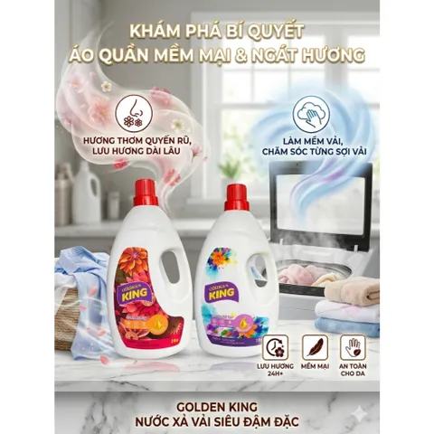 🌸 Nước Xả Vải Golden King - Lưu Hương Nồng Nàn & Sảng Khoái (Can 2 Lít)