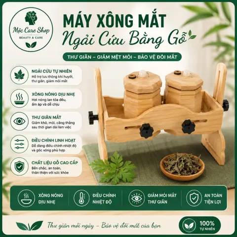 Bộ xông mắt ngải cứu bằng gỗ, máy xông mắt bằng gỗ hàng chất lượng cao MC1