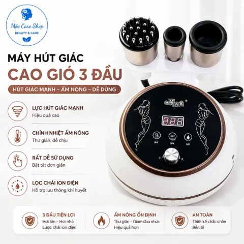 Máy hút giác Hơi TRẮNG, Cạo gió ion Điện tử 3 đầu Trị Liệu Màu Trắng