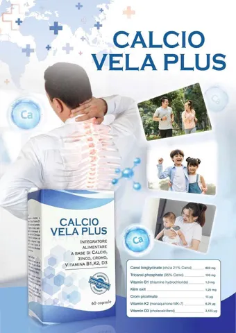 Calcio Vela Hỗ trợ bổ sung Canxi và vitamin D3, K2 cho cơ thể. Hỗ trợ tăng cường hấp thu canxi