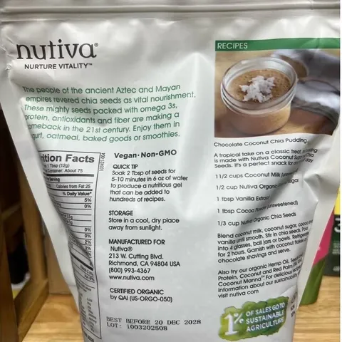 Hạt Chia Hữu Cơ Nutiva Mỹ 907g – Bí Quyết Giảm Cân, Giữ Dáng Tự Nhiên 812087