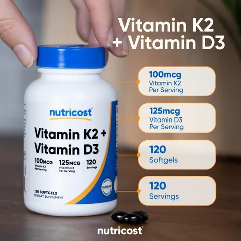 Nutricost Vitamin D3 + K2 - Hỗ trợ sức khỏe xương khớp và hệ tim mạch sản xuất Mỹ
