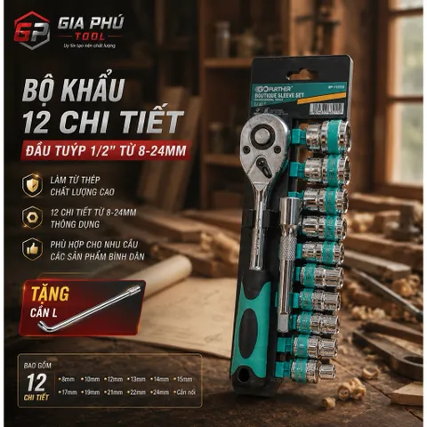 Bộ khẩu 12 chi tiết , đầu tuýp 1/2 từ 8-24mm 812125