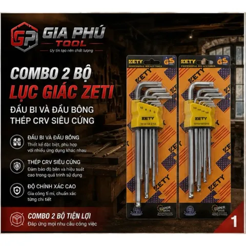 Combo 2 bộ lục giác ZETI đầu bi và đầu bông thép CRV siêu cứng 812129