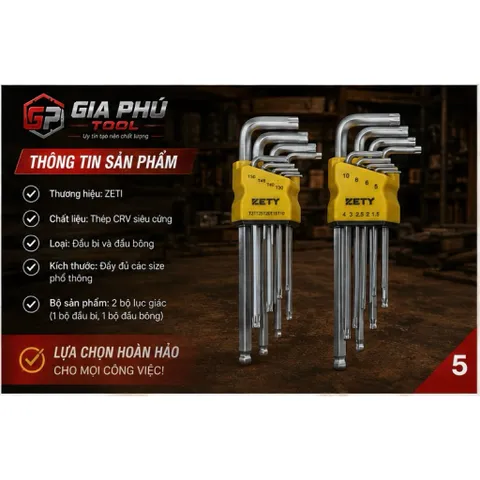 Combo 2 bộ lục giác ZETI đầu bi và đầu bông thép CRV siêu cứng 812129