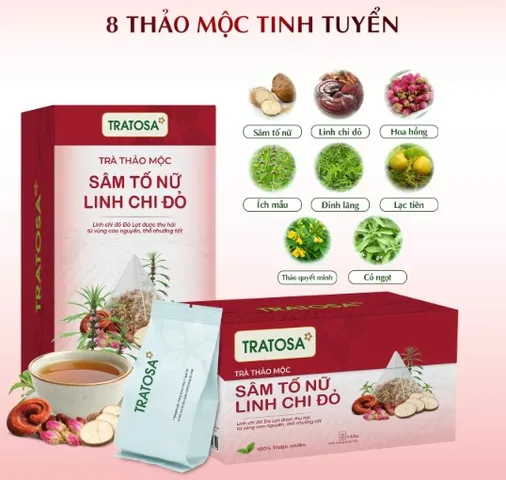 Trà sâm tố nữ giúp giảm nám, tàn nhang đẹp da,cân bằng nội tiết tố, giảm khô hạn